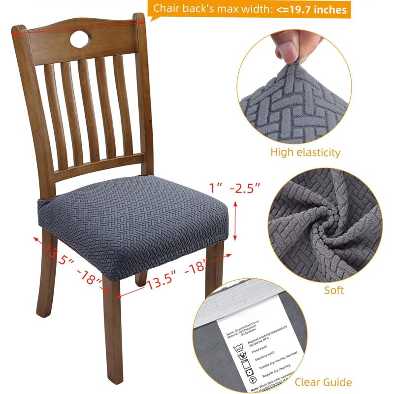 6 pcs Stretch Chair Covers Jacquard Embossed Removable Washable Seat Covers For Dining ROom Kitchen Office Hotel - Image 3