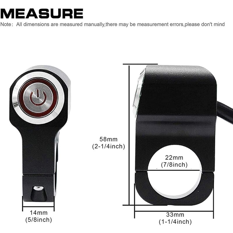 1 Piece 12V Motorcycle Atv 22Mm (7/8") Handlebar Button Switch Hazard Headlight Brake Fog Light On Off Switch (Red) - Image 2