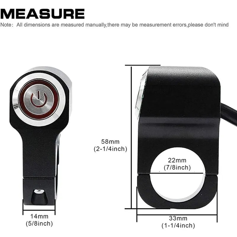 1 Piece 12V Motorcycle Atv 22Mm (7/8") Handlebar Button Switch Hazard Headlight Brake Fog Light On Off Switch (Red) - Image 2