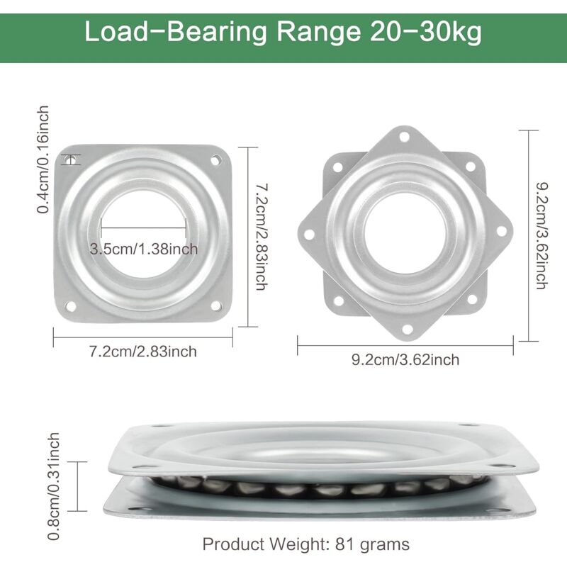 360 Degree ROtating Tray 6 Pieces Metal Turntable Tv Swivel Plate Square ROtating Plate 4 Ball Bearing Swivel Plate For - Image 2
