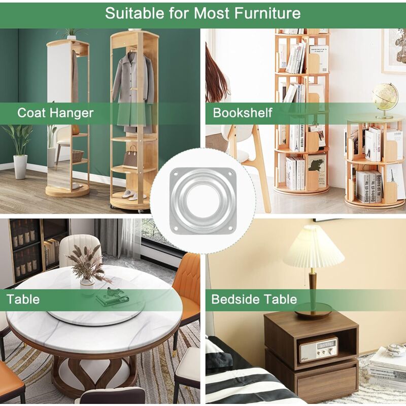 360 Degree ROtating Tray 6 Pieces Metal Turntable Tv Swivel Plate Square ROtating Plate 4 Ball Bearing Swivel Plate For - Image 4