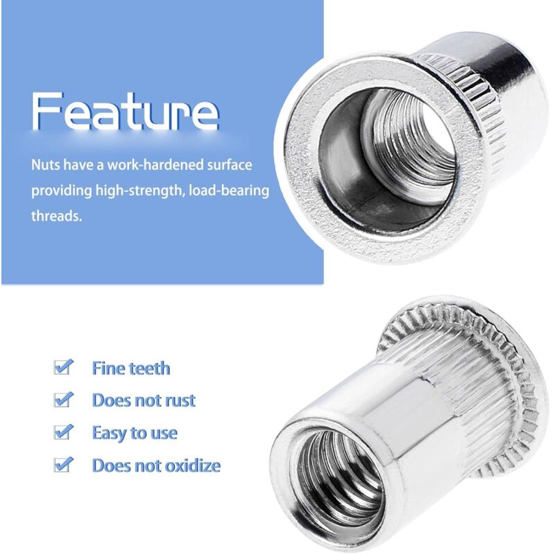 100 pcs M6 Stainless Steel Rivet Nuts Flat Thread Rivet Nuts - Image 2