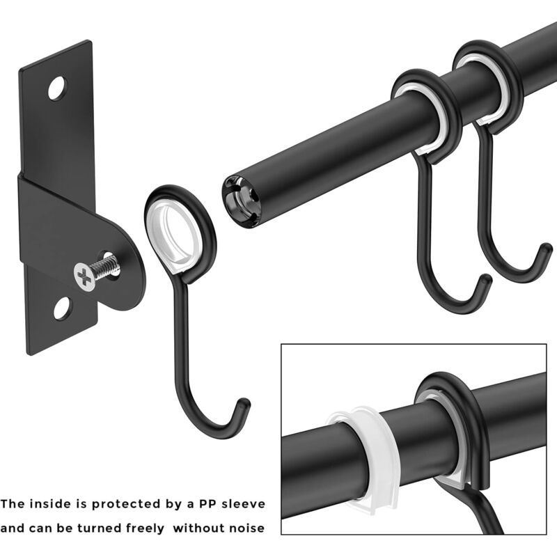 Wall Mounted Stainless Steel Utensil Holder With 8 Sliding Hooks For Kitchen And Bathroom (Black) - Image 3