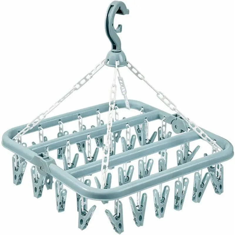 Sock Drying Rack Clothes Hanger With 32 Clips For Foldable Sock Dryer Clothespins Underwear Drying Rack Clothespins For
