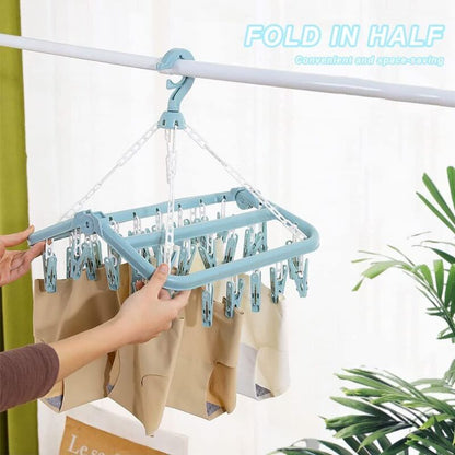 Sock Drying Rack Clothes Hanger With 32 Clips For Foldable Sock Dryer Clothespins Underwear Drying Rack Clothespins For - Image 2