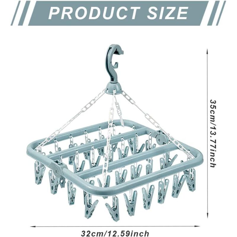 Sock Drying Rack Clothes Hanger With 32 Clips For Foldable Sock Dryer Clothespins Underwear Drying Rack Clothespins For - Image 3