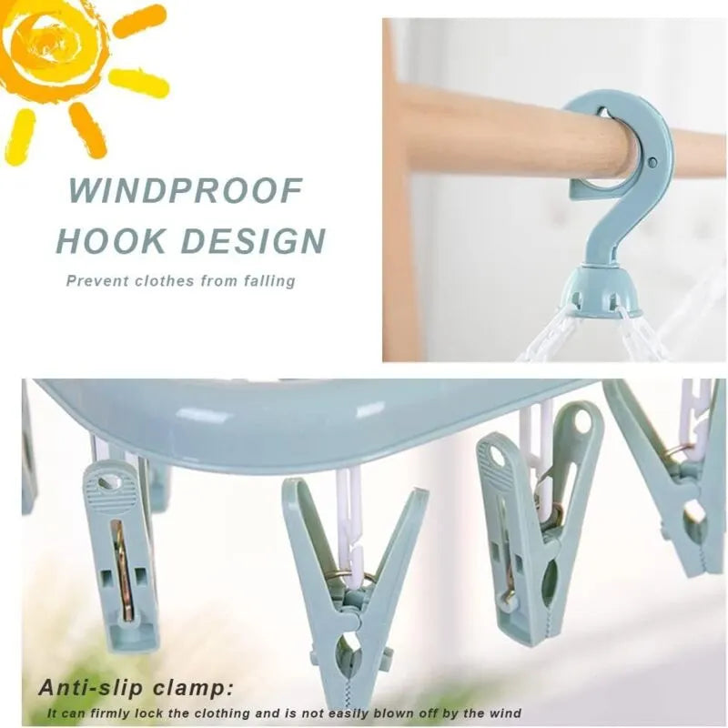 Sock Drying Rack Clothes Hanger With 32 Clips For Foldable Sock Dryer Clothespins Underwear Drying Rack Clothespins For - Image 4