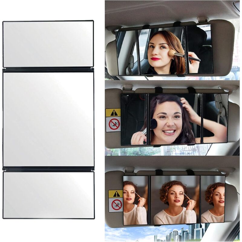 Car Vanity Mirror Universal Sun Visor Mirror Tri-Fold Design Folding Vanity Mirror Cosmetic Makeup Mirror Auto Supplies - Image 4