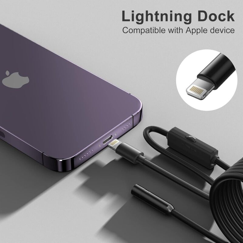 Endoscope For Iphone, Inspection Camera With 7.9Mm Lens For Iphone&Ipad, 5M Semi-Rigid Cable Borescope Ip68 Waterproof, - Image 2
