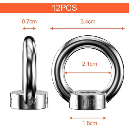 12 pcs Ring Nut, 304 Stainless Steel Ring Nuts, M8 Eye Nut, Eye Nuts, Lifting Rings, Eye Bolt For Lifting Accessories - Image 2