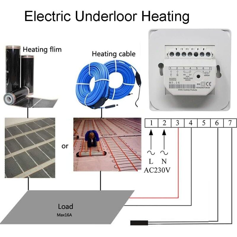 Manual Electric Underfloor Heating ROom Thermostat With Sensor Ac 220V 16A, Mechanical Underfloor Heating Thermostat - Image 3