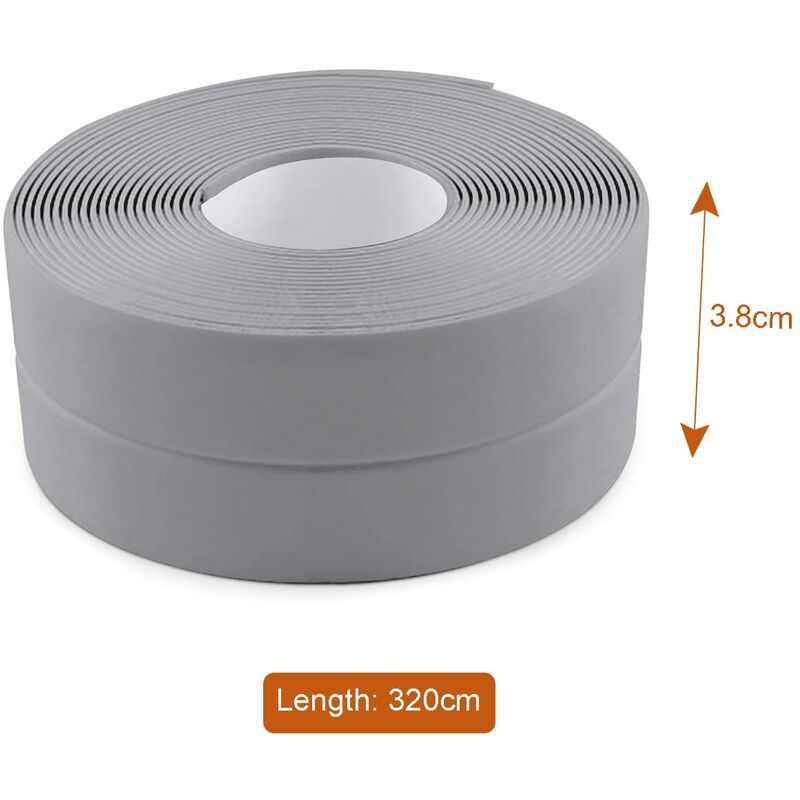 3 ROlls Waterproof Sealing Strip, Bathroom Seal, Pvc Self-Adhesive Caulking Tape For Kitchen, Toilet, Bathtub (Grey) - Image 2