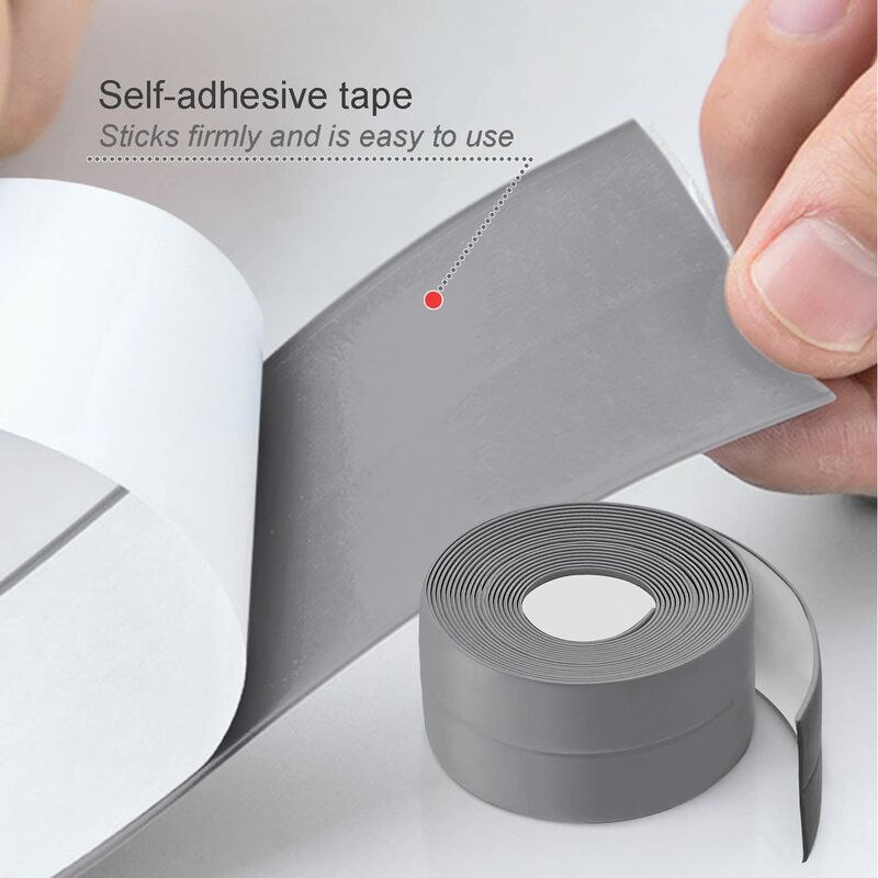 3 ROlls Waterproof Sealing Strip, Bathroom Seal, Pvc Self-Adhesive Caulking Tape For Kitchen, Toilet, Bathtub (Grey) - Image 3