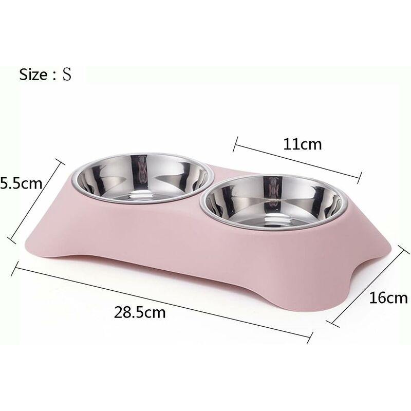 Double Dog Bowl, Non-Slip Stainless Steel Double Bowl With Spill Proof For Small Dogs And Cats (S, Pink) - Image 2