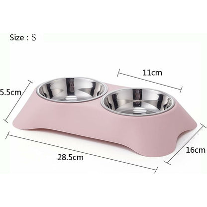 Double Dog Bowl, Non-Slip Stainless Steel Double Bowl With Spill Proof For Small Dogs And Cats (S, Pink) - Image 2
