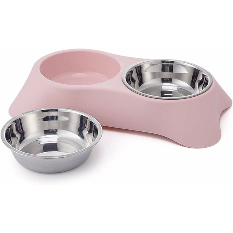 Double Dog Bowl, Non-Slip Stainless Steel Double Bowl With Spill Proof For Small Dogs And Cats (S, Pink) - Image 3