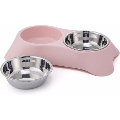 Double Dog Bowl, Non-Slip Stainless Steel Double Bowl With Spill Proof For Small Dogs And Cats (S, Pink) - Image 3
