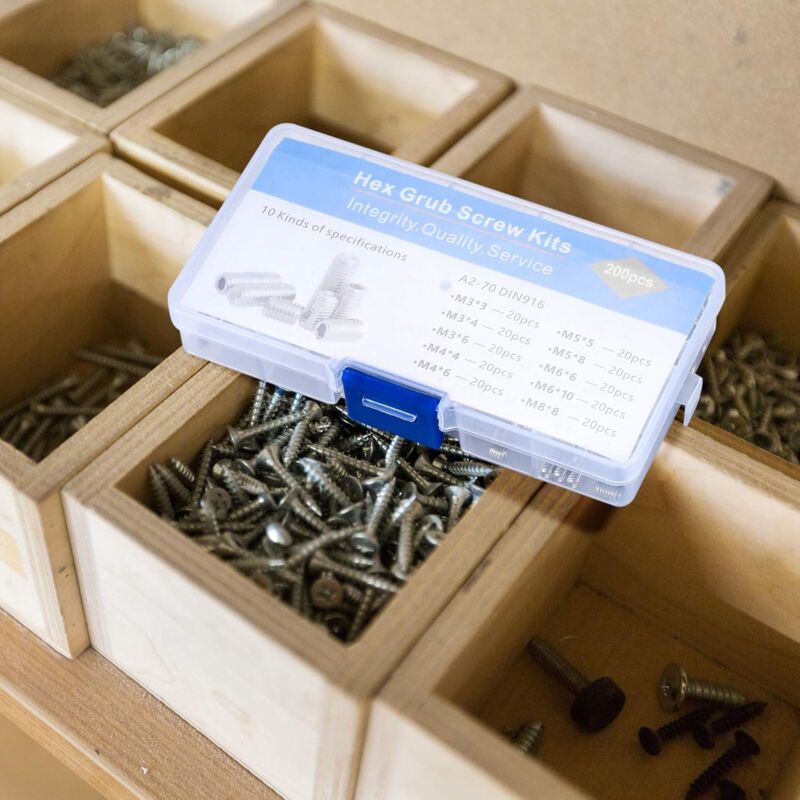 200 pcs Stainless Steel Grub Screws, M3 M4 M5 M6 M8 Machine Screws, Assortment Kit Fasteners Grub Screws - Image 3