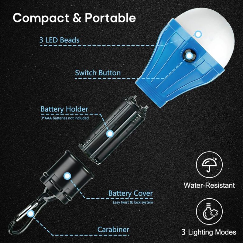 4 Pack LED Camping Lights Hiking Fishing Emergency Light Waterproof Battery Powered LED Indoor Outdoor Lighting - Image 3