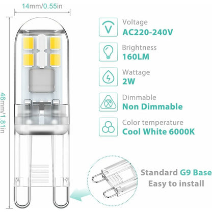G9 LED Bulbs 1.5W Equivalent To 20W Halogen Light Cool White 6000K, Ac 220-240V, Non-Dimmable, Mini Incandescent Bulb, - Image 2
