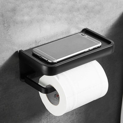 Wall Mounted Toilet Paper Holder Aluminum ROll Holder Toilet Paper Holder With Storage Shelf Black - Image 2