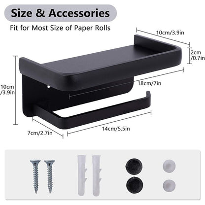 Wall Mounted Toilet Paper Holder Aluminum ROll Holder Toilet Paper Holder With Storage Shelf Black - Image 3