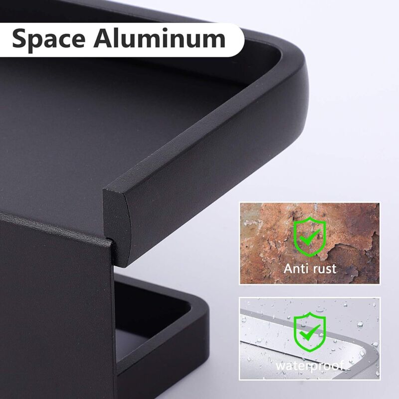 Wall Mounted Toilet Paper Holder Aluminum ROll Holder Toilet Paper Holder With Storage Shelf Black - Image 4