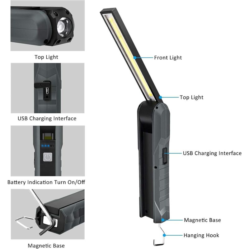 Parts Rechargeable LED Work Light, 5 Modes Work Lamp Mechanic Torch Foldable Lamp With Magnetic Base Inspection Lamp - Image 2