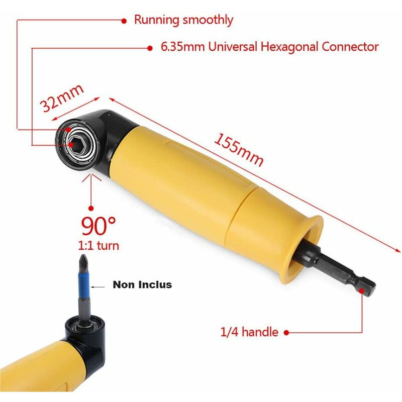 90 Degree Right Angle Drill Adapter Yellow Angle Driver 6.35Mm Hex Shank Driver And Screwdriver Drill Attachment With - Image 4
