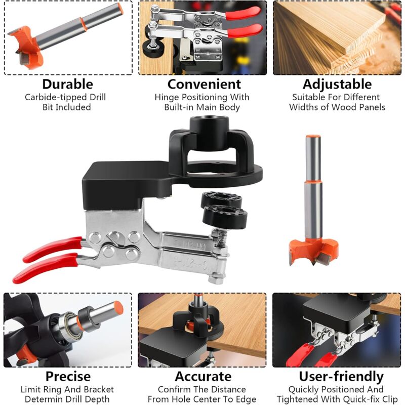 35Mm Hinge Jig, Door Cabinet Hinge Jig, Concealed Hinge Jig, Drill Guide Locator For Cabinets And Wardrobes - Image 2