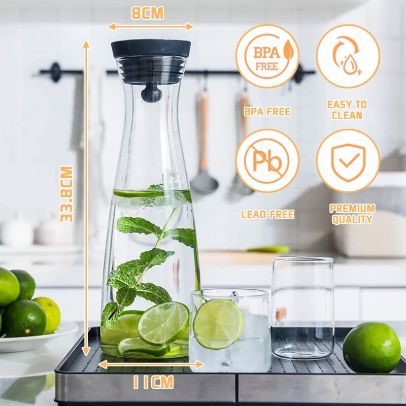 Glass Carafe, 1200Ml Glass Water Pitcher With Silicone Lid, For Homemade Beverage/Iced Tea/Milk/Coffee/Serving Wine, - Image 2