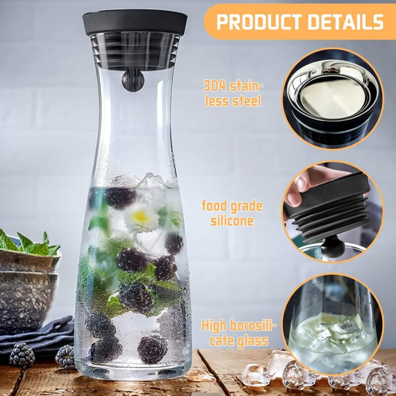 Glass Carafe, 1200Ml Glass Water Pitcher With Silicone Lid, For Homemade Beverage/Iced Tea/Milk/Coffee/Serving Wine, - Image 3