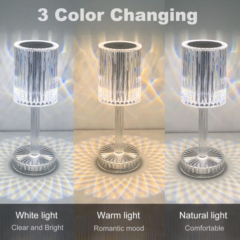 Crystal LED Table Lamp, Rechargeable Cordless Table Lamp, Touch Dimming LED Bedside Lamp For Living ROom Hotel Bedroom - Image 2