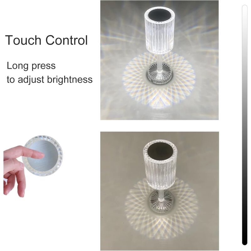 Crystal LED Table Lamp, Rechargeable Cordless Table Lamp, Touch Dimming LED Bedside Lamp For Living ROom Hotel Bedroom - Image 3