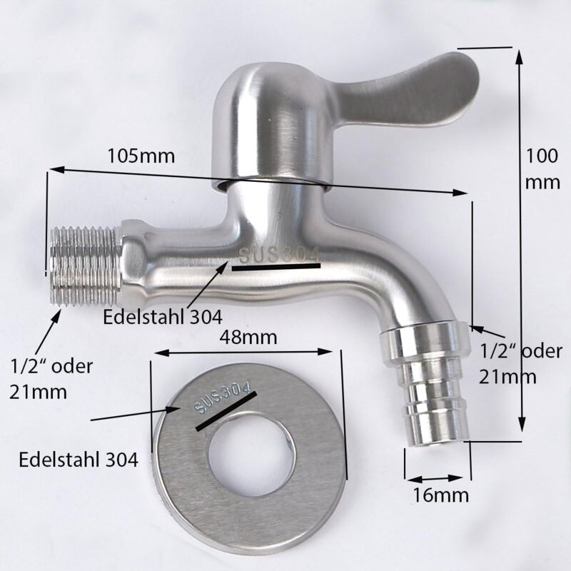 304 Stainless Steel Faucet 1/2' Flow Valve - Image 2