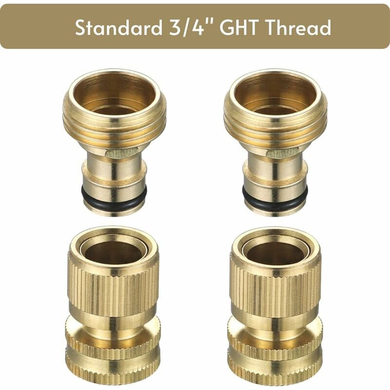 Garden Hose Quick Connect - Quick Connect Garden Hose Connectors, Solid Brass Water Hose Quick Connect, 3/4" Ght, 2 Sets - Image 2