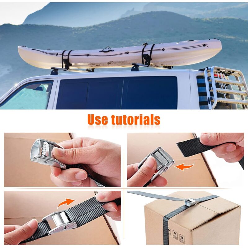 10M Tie Down Strap, 4 pcs Ratchet Strap With Zinc Alloy Buckle For Motorcycle/Car/Bike Carrier/Luggage/Moving Securing - Image 2