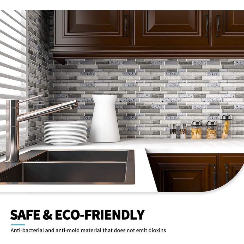 10 Pieces, Adhesive Wall Tiles, Vinyl Kitchen Backsplash, Marble Wall Stickers, 30X30Cm, Grey - Image 3