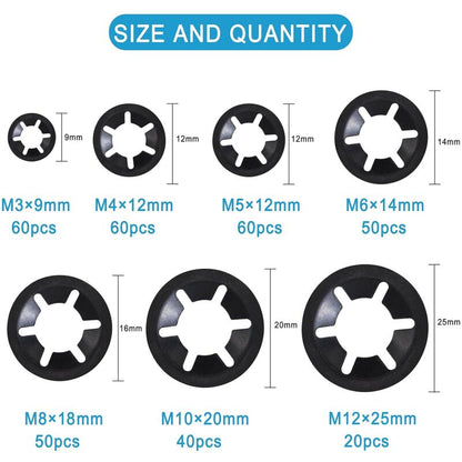 Universal Lock Washers Lock Washer M3 M4 M5 M6 M8 M10 M12 Starlock Washer Quick Push Fasteners Assortment Kit With Box - Image 2