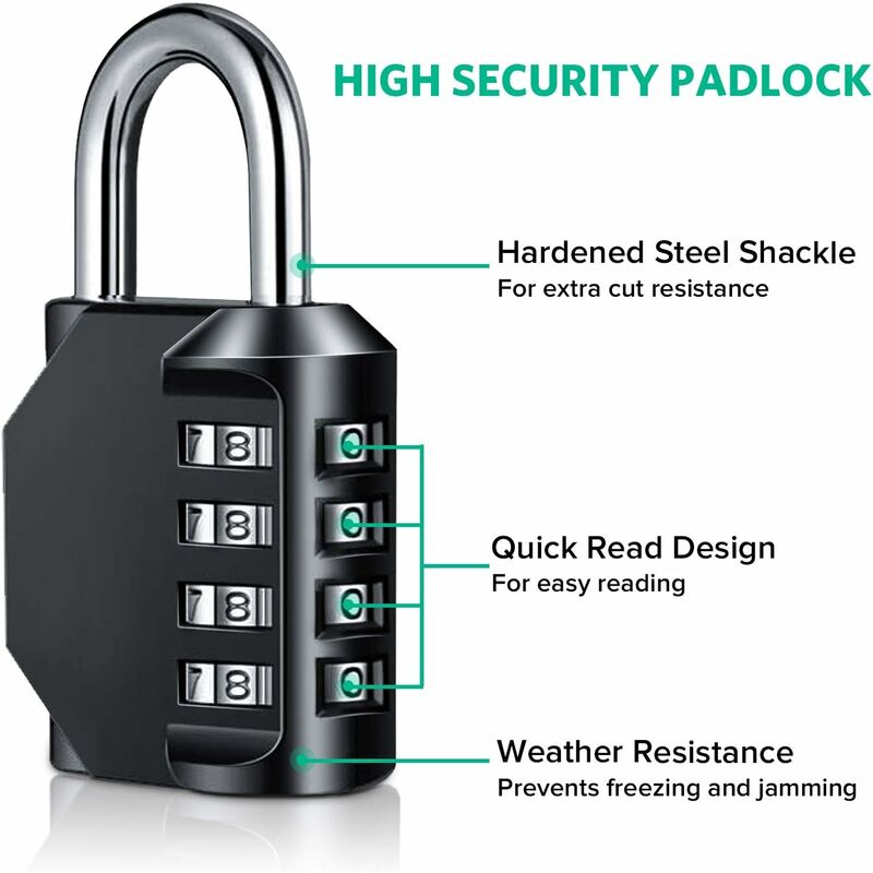 Padlock, Code Lock, Gym Lock, Waterproof Outdoor 4 Digit Resettable Combination Lock For School Gym Locker, Shed, - Image 3