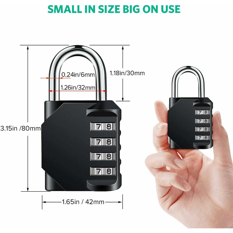 Padlock, Code Lock, Gym Lock, Waterproof Outdoor 4 Digit Resettable Combination Lock For School Gym Locker, Shed, - Image 4