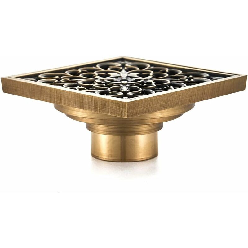 Brass Bathroom Floor Drain - Antique Unique Square Shower Drain Flower Carved For Toilet Garden 10Cm - Image 2