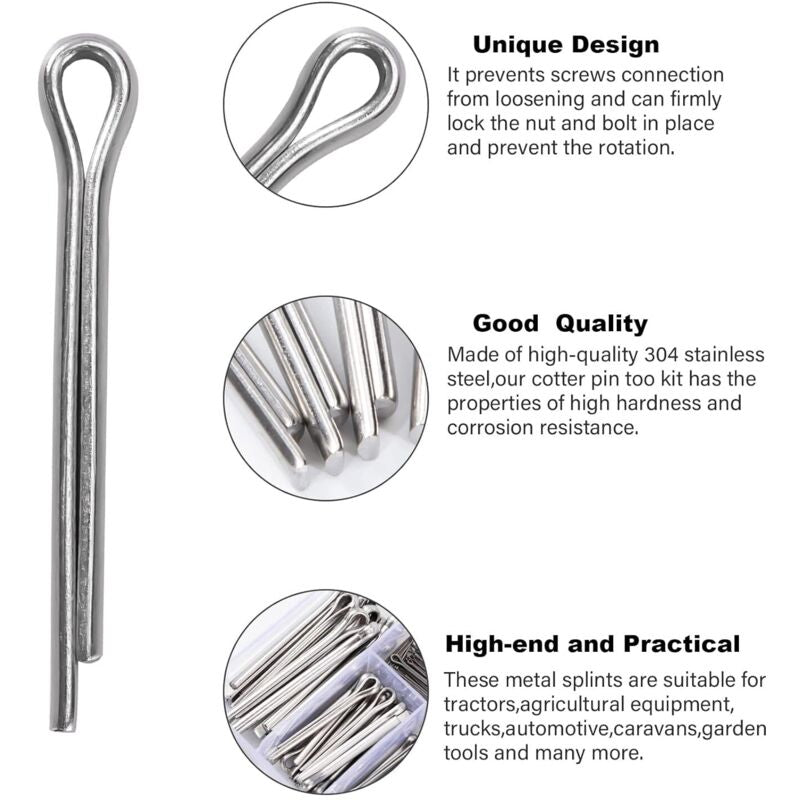 230 pcs Stainless Steel Cotter Pins M1 M2.5 M3 M4 M5 Retaining Pin Assortment Kit With Storage Box - Image 3