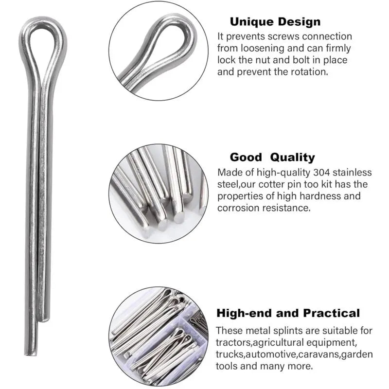 230 pcs Stainless Steel Cotter Pins M1 M2.5 M3 M4 M5 Retaining Pin Assortment Kit With Storage Box - Image 3