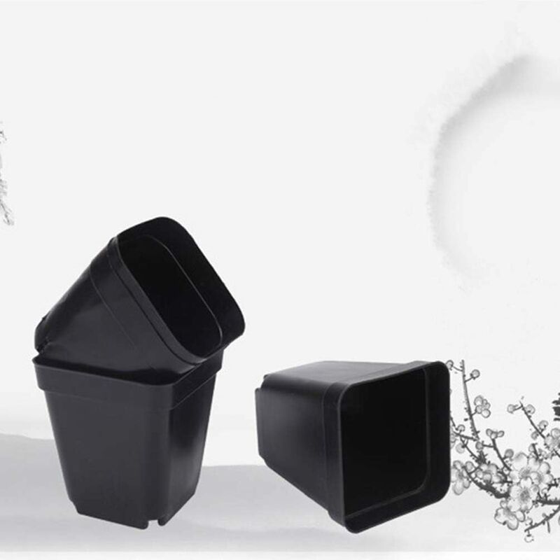 50 pcs Black Seedling Pot - Square Plastic Plant Pots - Small Indoor Outdoor Flower Pot (Black/ 6X6X6.5Cm) - Image 2