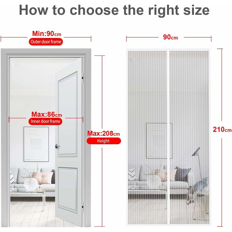 Magnetic Screen Door 90X210Cm Anti Fly Curtain Adhesive Strip Automatic Closing Ultra Fine Mesh Tool-Free Installation - Image 2