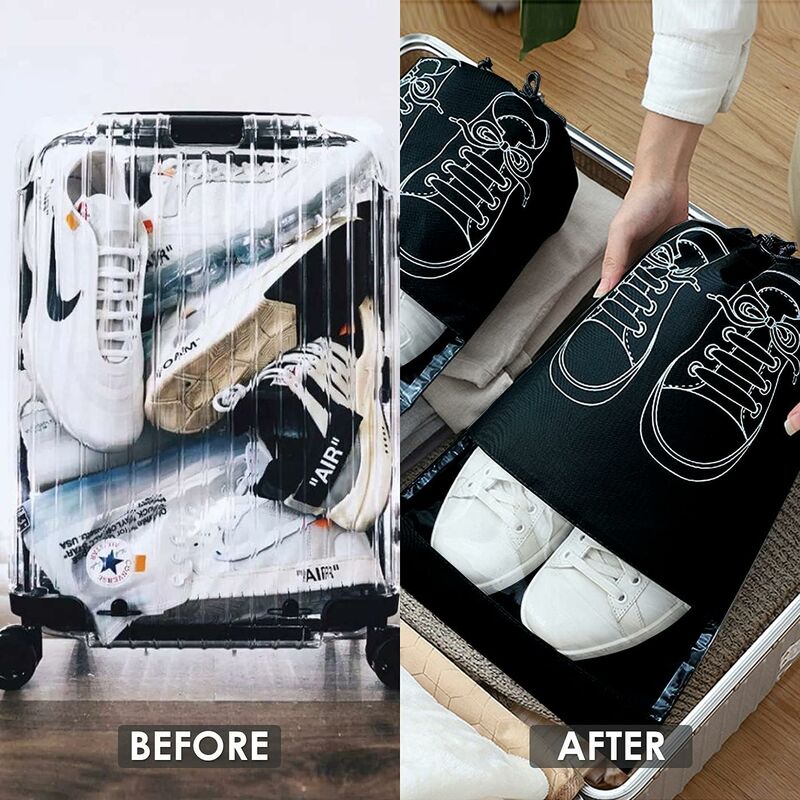 Travel Shoe Bag, Waterproof Dustproof Fleece Shoe Bag Set With Clear Window And Drawstring (32X44Cm) -10 pcs-Black - Image 3