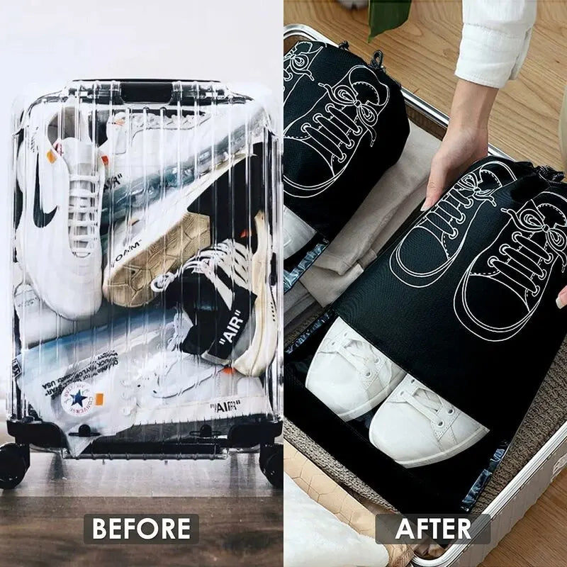 Travel Shoe Bag, Waterproof Dustproof Fleece Shoe Bag Set With Clear Window And Drawstring (32X44Cm) -10 pcs-Black - Image 3