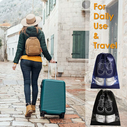 Travel Shoe Bag, Waterproof Dustproof Fleece Shoe Bag Set With Clear Window And Drawstring (32X44Cm) -10 pcs-Black - Image 4