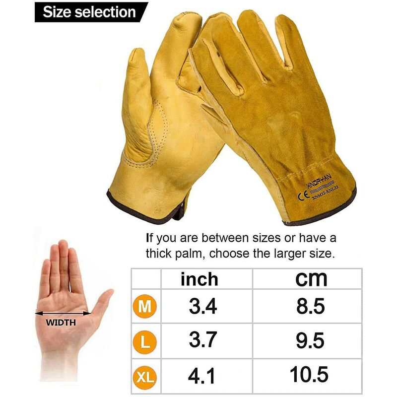 Cowhide Work Gloves, For Drivers, Diy, Gardening, Storage, Farm Work, Multifunctional (Xl, Yellow) - Image 4